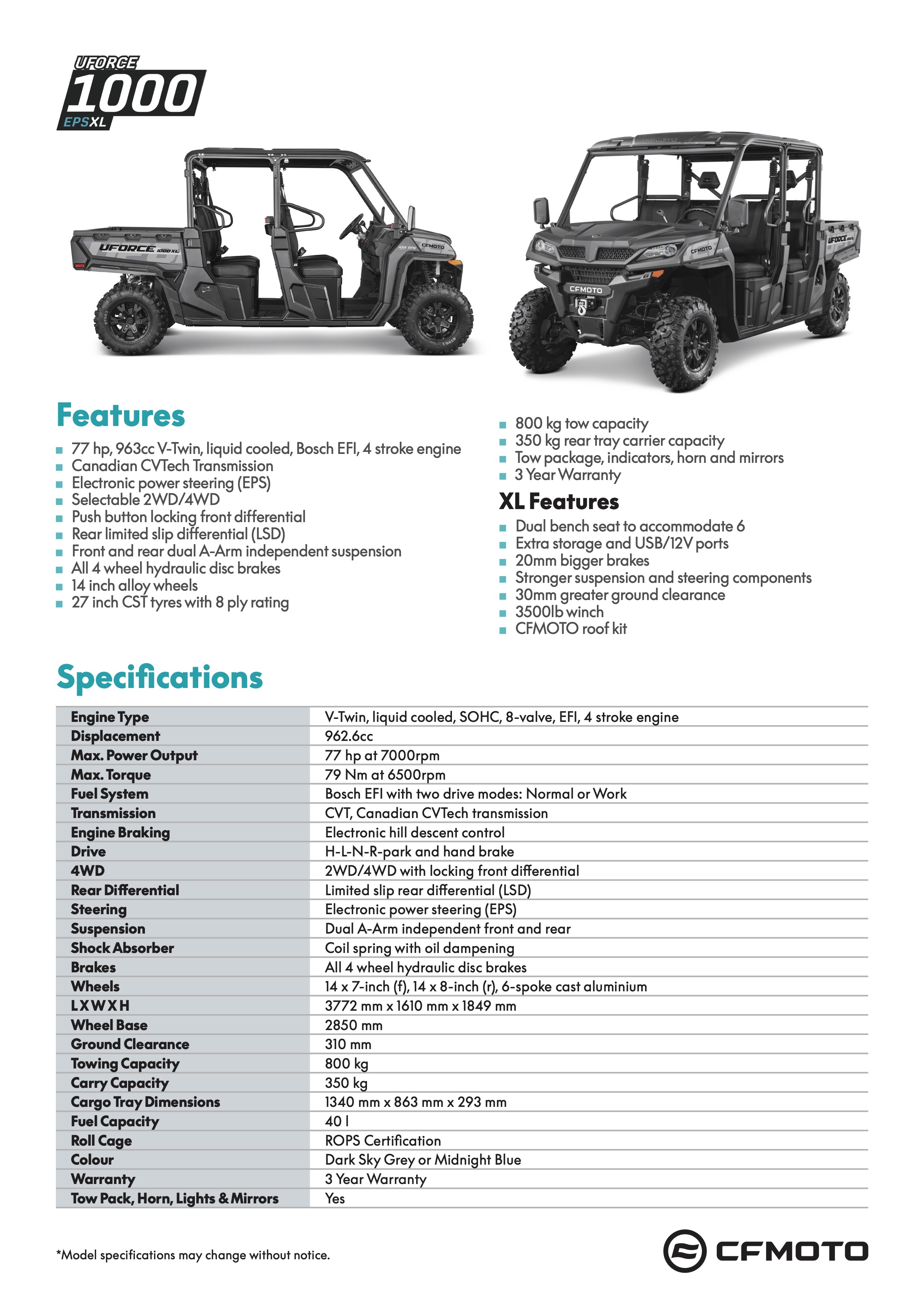 Uforce-1000-XL-6-seater-specs